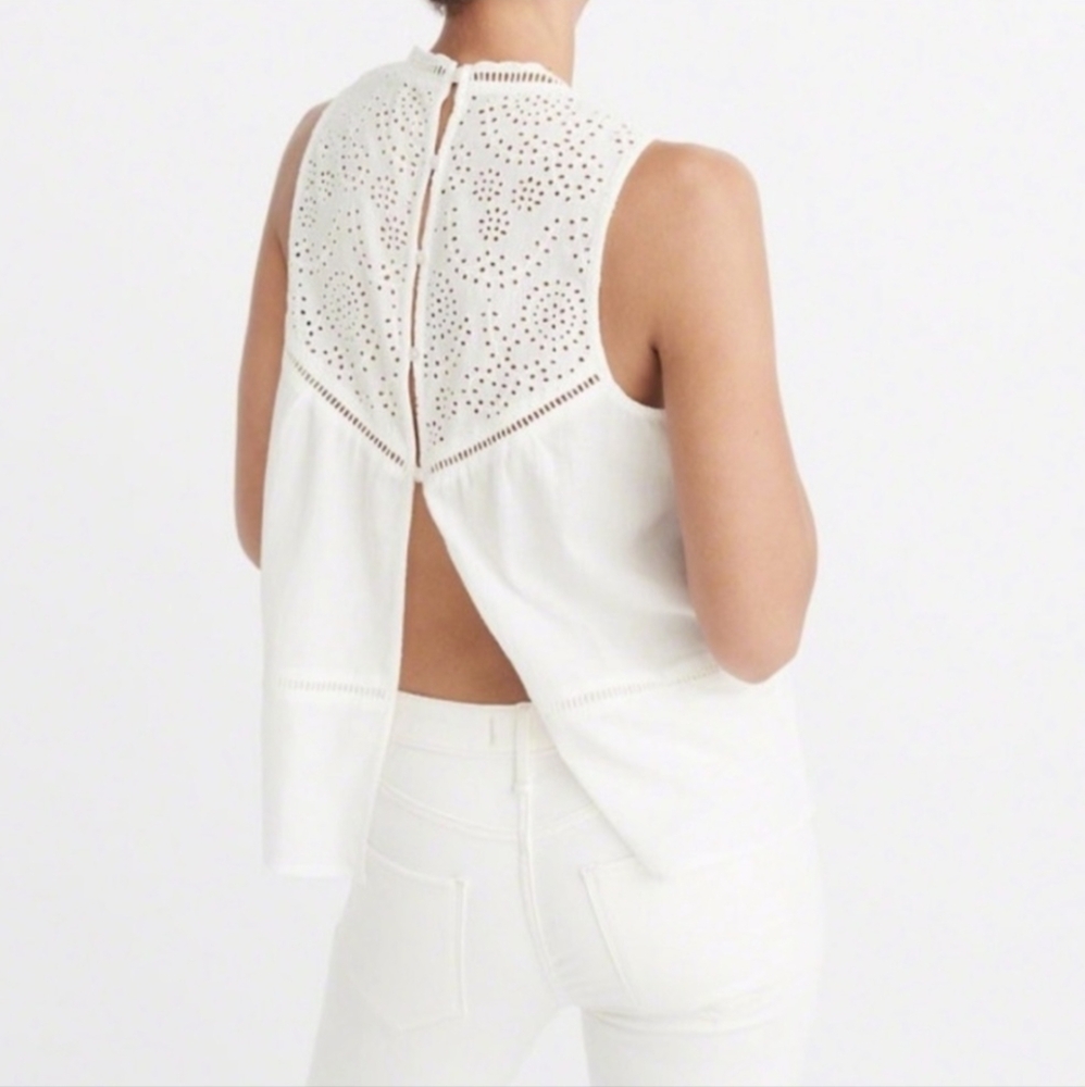 Abercrombie & Fitch White Eyelet Back Sleeveless Tank